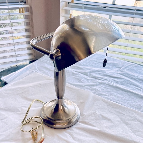 VINTAGE 15” Bankers Desk Lamp Elegant Chrome Matte Silver - Picture 8 of 16